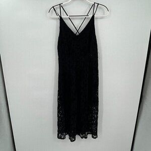 Three Hearts Womens Dress Medium Black Button Front Sleeveless Strappy Lace New
